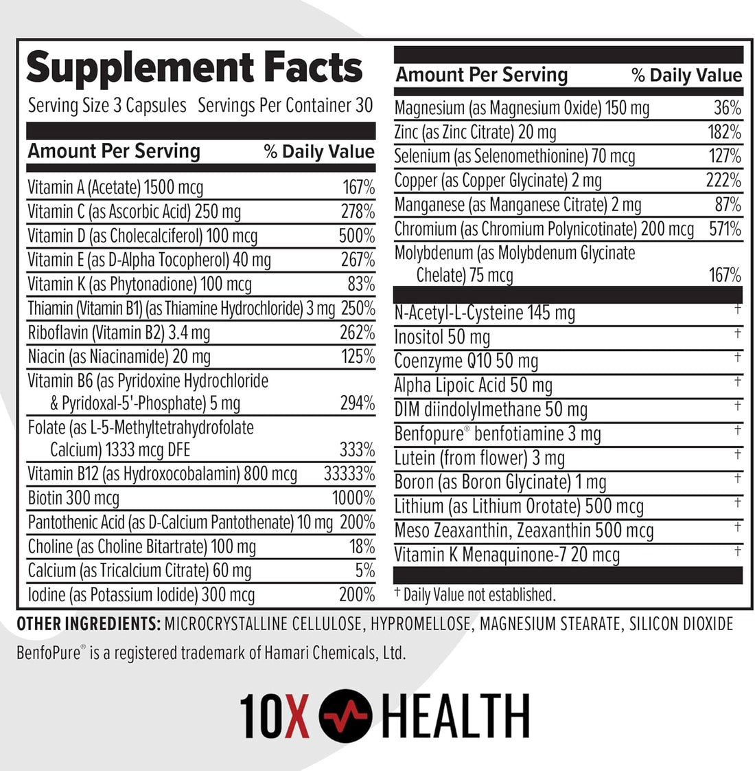 10X  health optimize multivitamin 90 capsules