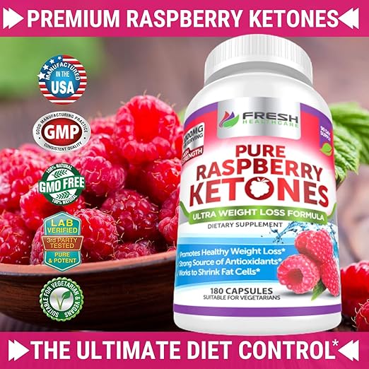 FRESH HEALTHCARE Pure 100% Raspberry Ketones Max 1000mg Per Serving -180 Capsules