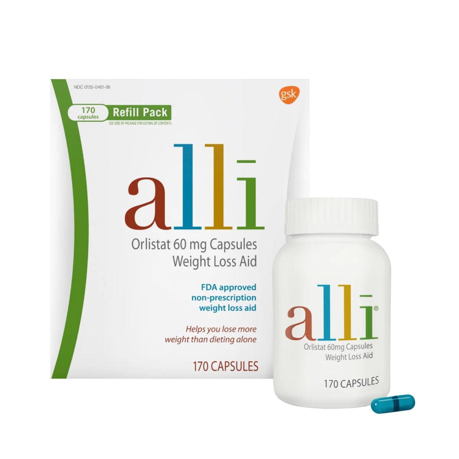 Alli Orlistat 60 mg Capsules – Weight Loss Aid (170 Capsules)