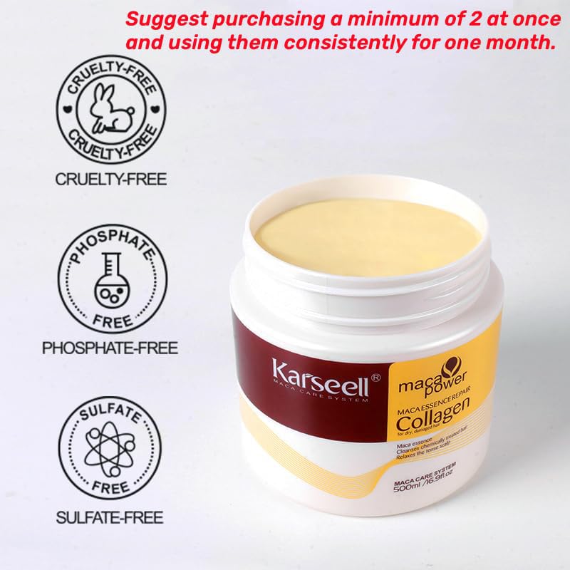 Karseell Collagen Hair Treatment Deep Repair Conditioning Argan Oil Collagen Hair Mask 16.90oz/500ml