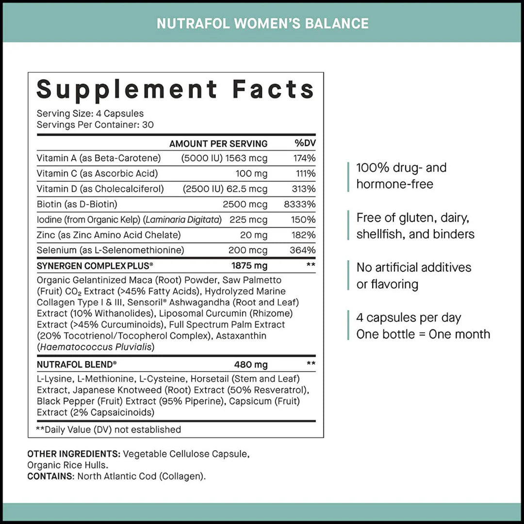 Nutrafol Women's Balance hair growth  dietary supplement.